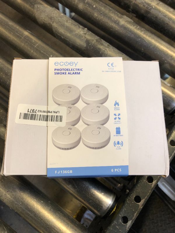 Photo 1 of Ecoey  Alarm Fire Detector, Battery Included Photoelectric Smoke Detector with Test Button and Low Battery Signal, Small Fire Alarm for Home, Bedroom FJ136GB, 6 Packs