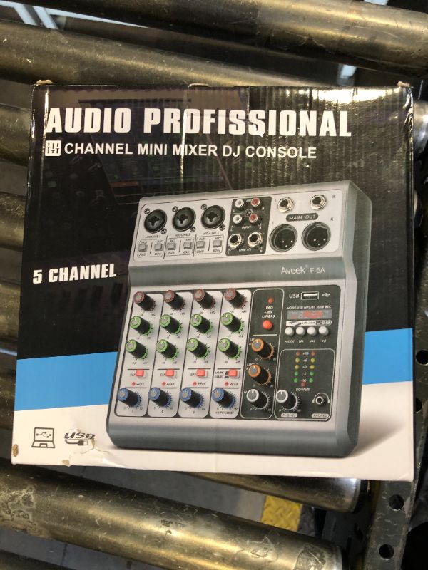 Photo 1 of Aveek Professional Audio Mixer, Sound Board Mixing Console with 5 Channel Digital USB Bluetooth Echo Delay Effect, Input 48V Phantom Power Stereo DJ Mixers for Recording, Live Streaming, Podcasting