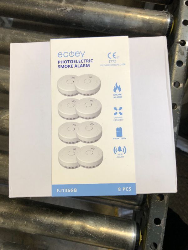 Photo 1 of Ecoey  Alarm Fire Detector, Battery Included Photoelectric Smoke Detector with Test Button and Low Battery Signal, Small Fire Alarm for Home, Bedroom FJ136GB, 8 Packs