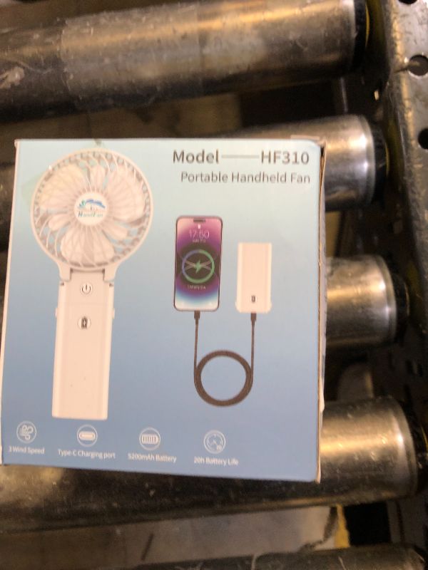 Photo 1 of HandFan 5200mAh Portable Handheld Fan,180° Foldable Personal, Battery Operated Rechargeable Fan, Portable Charger Design, 3 Speeds,5-20H Working Time, for Travel, Outdoors, Indoors-White