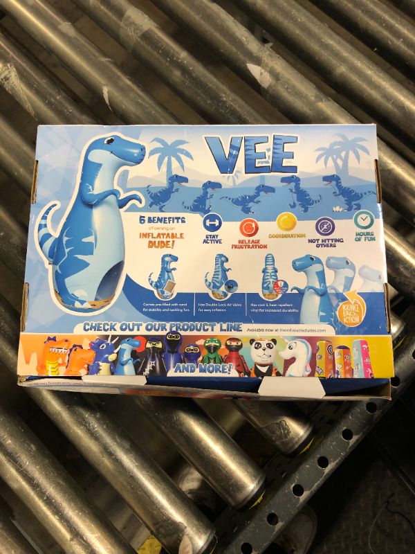 Photo 1 of INFLATABLE DUDES Dinosaur Toy 47 Inches - Kids Punching Bag | Already Filled with Sand| Bop Bag | Blue Velociraptor| Punching Bag for Kids | Dinosaur Birthday Decorations | 3 White Balls Inside- (Vee)