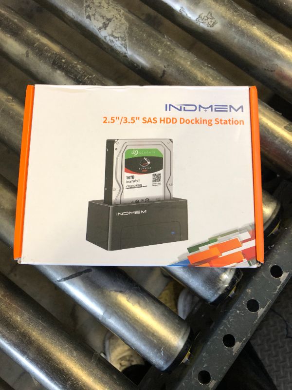 Photo 1 of INDMEM SAS to USB 3.0 Adapter, SAS/SATA Hard Drive Enclosure Reader Converter Docking Station for 2.5/3.5 inch Server HDD SSD with 12V/2A Power Adapter,Support up to 18TB(New Upgrade)