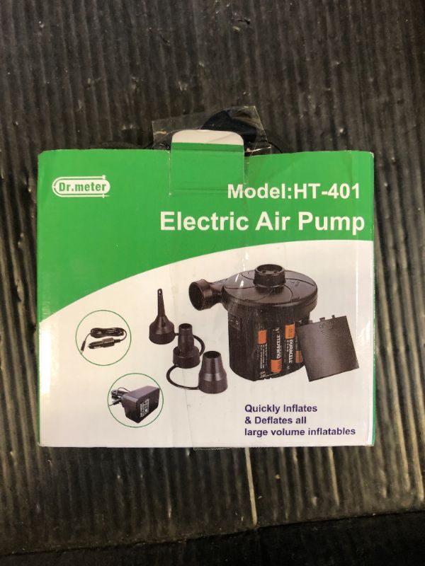 Photo 1 of Dr.meter Air Mattress Pump, 3 Ways Powered Portable Electric Air Pump with 3-Nozzle AC 110V, DC 12V, Battery Operated Quick-Fill Inflator Deflator for Inflatable Pool Float Air Bed Boat Swimming Ring