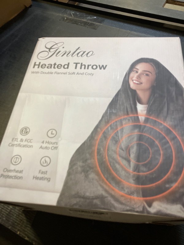 Photo 1 of Gintao Electric Heated Blanket Throw,Double Flannel Electric Throw with 3 Heating Levels,ETL&FCC Certified, 4H Auto Off Overheat Protection,Heating Blanket for Home Office,Gifts,50"x60",Gray