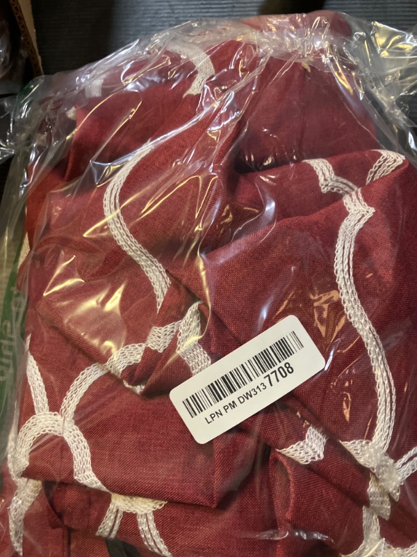 Photo 1 of MIUCO Moroccan Embroidery Semi Sheer Curtain Panels Faux Linen Grommet Curtains for Kids Room 52 x 95 Inch 2 Panels, Burgundy