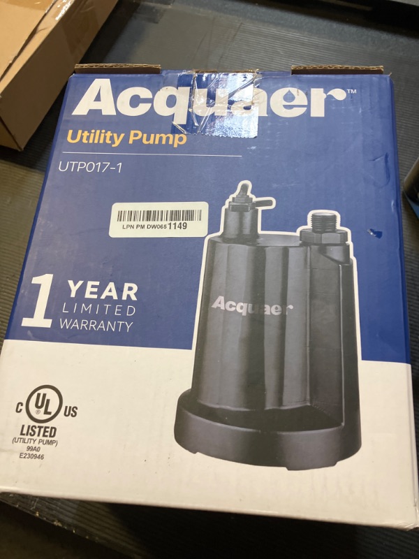 Photo 1 of Acquaer Submersible Water Pump 1/6 HP Sump Pump Thermoplastic Utility Pump Small Electric Water Pump 1750 GPH Water Remove for Basement Hot Tubs Garden Pool Cover Draining with 10 ft Cord