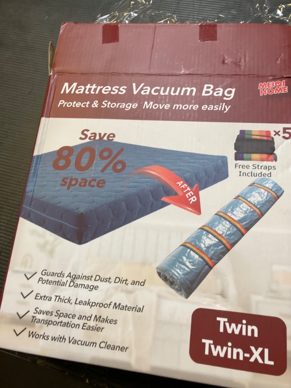 Photo 1 of Twin/Twin-XL Mattress Vacuum Bag for Moving and Storage, Vacuum Seal Compression Bag for Twin and Twin-XL Size Mattresses, Heavy Duty Mattress Bag for Storage, with Sealing Clip and 5 Straps