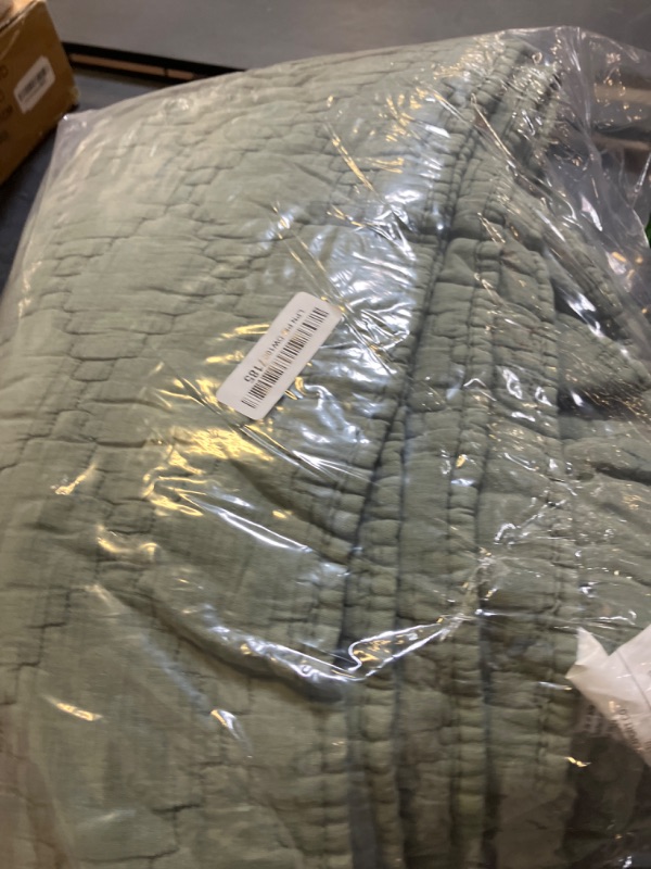 Photo 1 of palassio Olive Green Queen Size Quilt Set, Muslin Cotton Shell Down-Alt Poly Filling, Soft Shabby Chic Rustic Farmhouse Country Bedspread, Textured Gauze Coverlet, Lightweight Bedding, 2 Shams