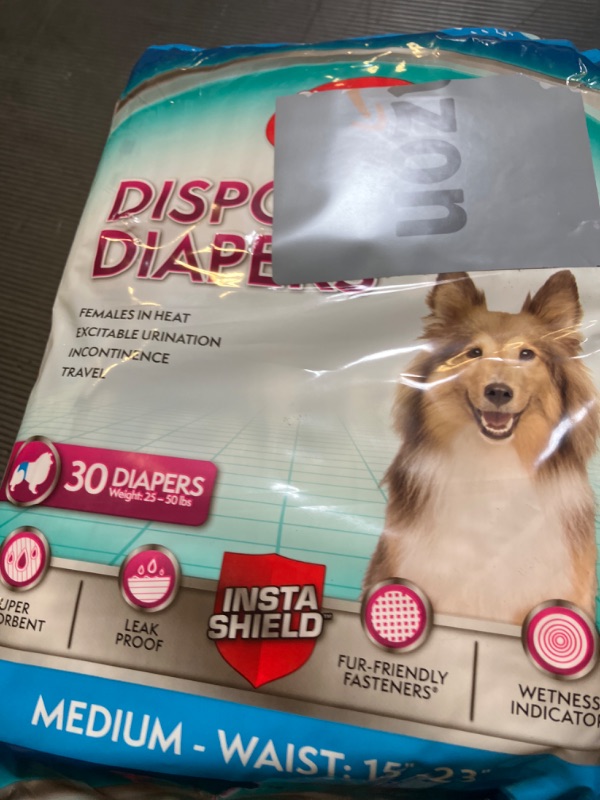 Photo 1 of Simple Solution Disposable Dog Diapers, Female Dog Diapers, Puppy Potty Training, Incontinence and Heat Cycle Protection, Medium Diapers for Dogs, 15-23 Inch Waist, 30 Count