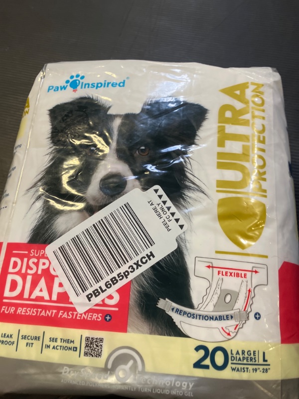 Photo 1 of Paw Inspired 20ct Disposable Dog Diapers | Female Dog Diapers Ultra Protection | Diapers for Dogs in Heat, Excitable Urination, or Incontinence (Large)