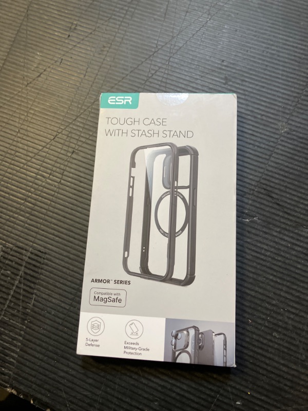 Photo 1 of ESR for iPhone 15 Pro Max Case with Stand, Compatible with MagSafe, Full-Body Military-Grade Drop Proof Case with Built-in 9H+ Tempered Glass Screen Protector, Armor Series, Clear
