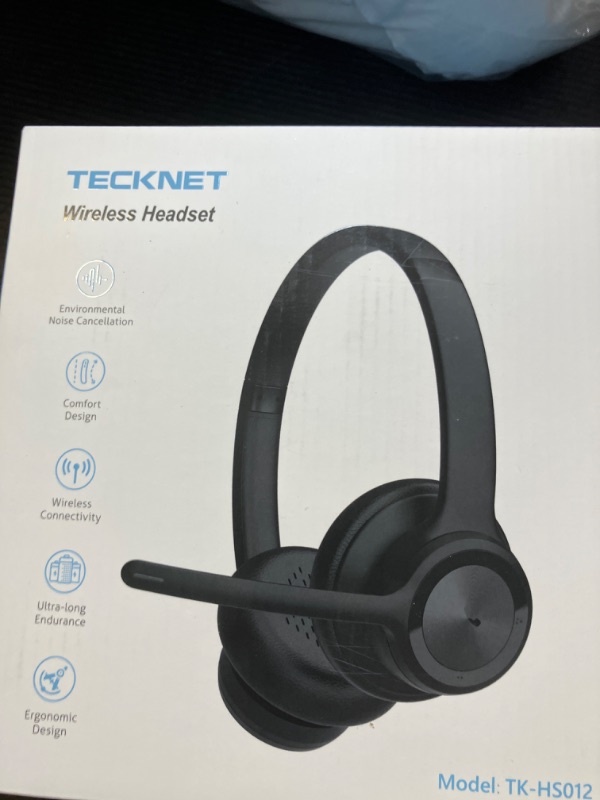 Photo 1 of TECKNET Wireless Headset, Bluetooth Headset with AI Noise Cancelling Microphone - Rechargeable Bluetooth V5.2 Headphones, 50H Playtime & Mic Mute, On Ear Headphones for Trucker/Remote Work/Call Center