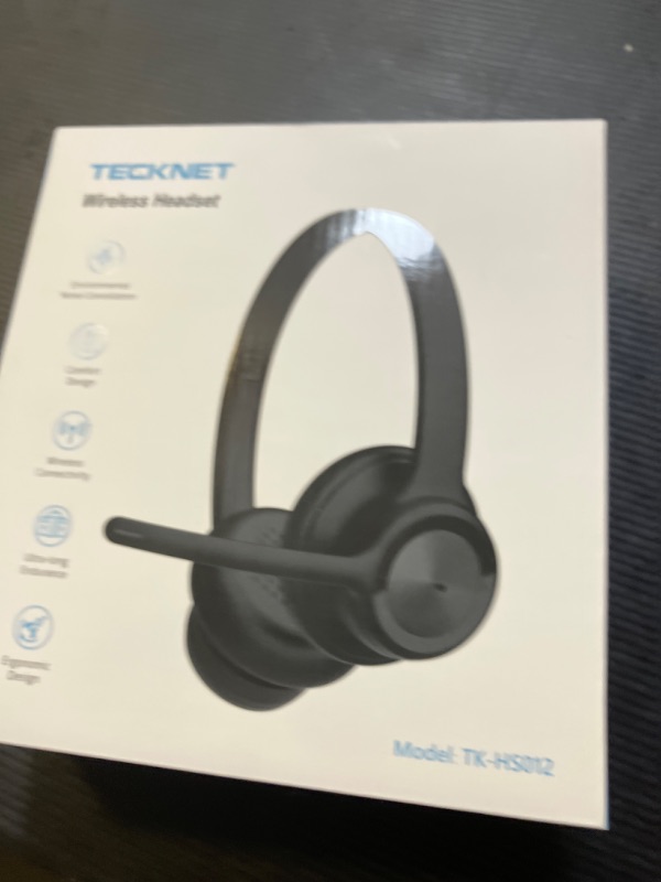 Photo 1 of TECKNET Wireless Headset, Bluetooth Headset with AI Noise Cancelling Microphone - Rechargeable Bluetooth V5.2 Headphones, 50H Playtime & Mic Mute, On Ear Headphones for Trucker/Remote Work/Call Center