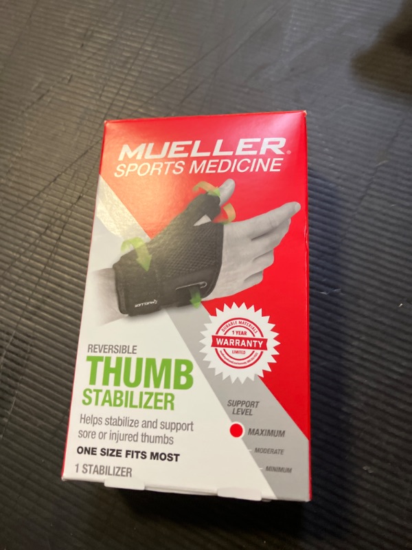 Photo 1 of MUELLER Sports Medicine Adjust-to-Fit Thumb Brace, Spica Splint, Thumb Pain Relief Stabilizer for Men and Women, Ideal for De Quervain's Tenosynovitis, Arthritis, Sprains, Fits Right or Left, Black, One Size
