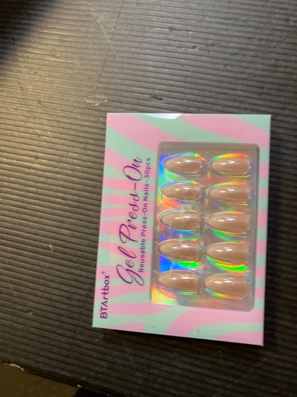 Photo 1 of BTArtbox Press On Nails Medium Almond - Soft Gel Ombre Fake Nails with Glitters, French Tip Nails Reusable Glue On Nails Fake Nails Kit 15 Sizes, Glittering Champagne