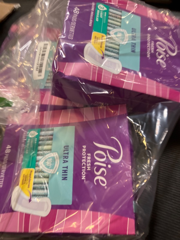 Photo 1 of Poise Ultra Thin Incontinence Pads & Postpartum Pads for Bladder Leaks, 3 Drop Light Absorbency, Regular Length, 144 Count, Packaging May Vary