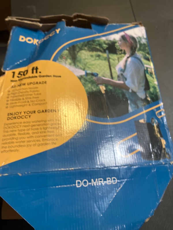 Photo 1 of DOKOCCY Non-Expanding Garden Hose 150 ft, Flexible Kink Free Water Hose with 10 Watering Spray Nozzle, Lightweight Hose Pipe, Leak-Proof, 3/4" Brass Alloy Connector, Portable Storage Strap, Dot Blue