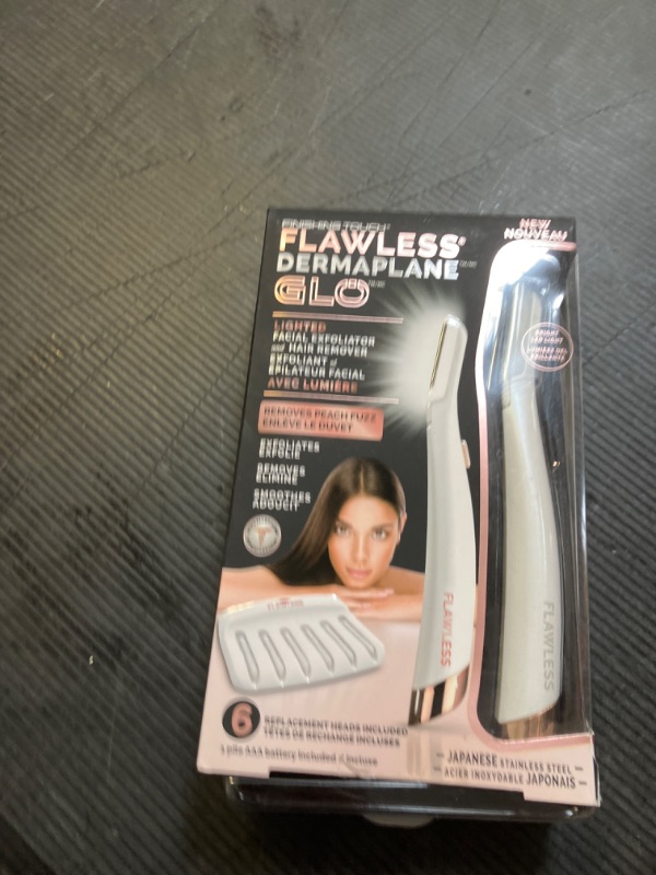 Photo 1 of Finishing Touch Flawless Dermaplane Glo Lighted Facial Exfoliator - Non-Vibrating and Includes 6 Replacement Heads, White/Rose Gold