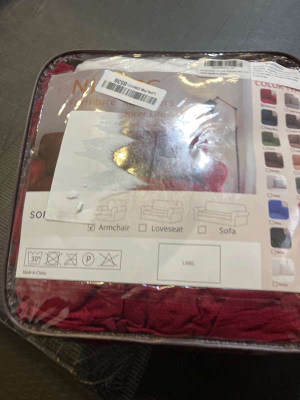 Photo 1 of NICEEC Armchair Slipcover Burgundy Armchair Covers 1 Piece Easy Fitted Sofa Couch Cover Universal High Stretchable Durable Furniture Protector with Skirt Country Style (1 Seater Wine Red)