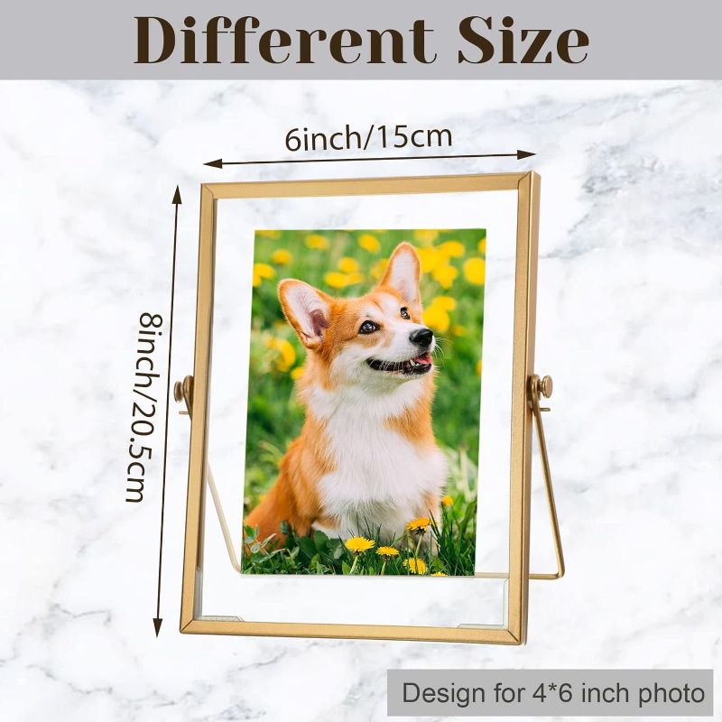 Photo 1 of 4 x 6 Inches Floating Frame Glass Photo Frame Collection Vintage Metal Minimal Ornate Easel for Pictures Photos Desk Tabletop Display(Gold)