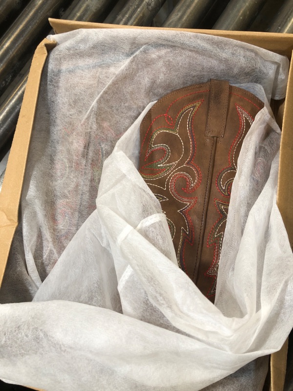 Photo 1 of SheSole Women's Fashion Western Cowgirl Cowboy Boots Wide Square Toe Mid Calf Brown US Size 9.5