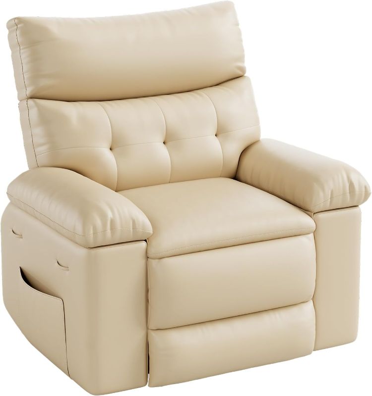Photo 1 of Recliner Chair,PU Leather Power Recliner Chair for Adults,Rocking Recliner with Heat and Massage,Single Sofa Seat for Living Room,Home Theater Seating Lounge Chair,Beige
