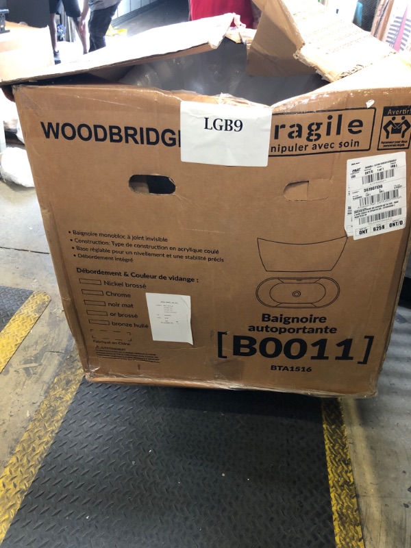 Photo 1 of WOODBRIDGE 59" Acrylic Freestanding Bathtub Contemporary Soaking White Tub with Brushed Gold Overflow and Drain?BTA1516-BG-Drain-&O