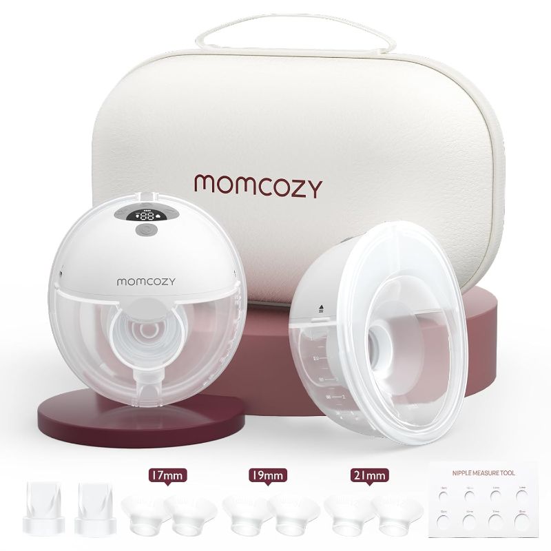 Photo 1 of Momcozy M5 Hands-Free Wearable Breast Pump, Double-Sealed Flange for Baby-Like Comfort, 3 Modes & 9 Suction Levels, Portable Electric Pump – 24mm, 2-Pack Quill Gray
