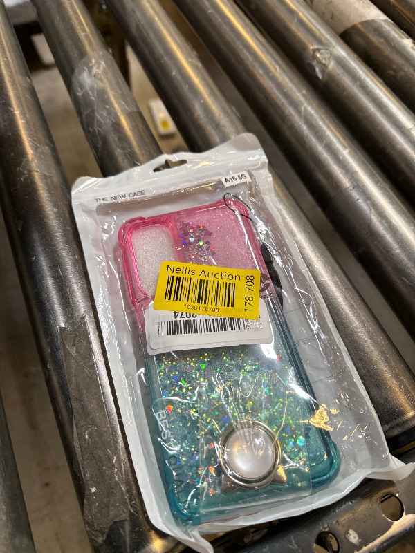 Photo 1 of WDHD Designed for Samsung Galaxy A16 5G/4G Phone Case, Bling Sparkly Glitter Floating Liquid Waterfall Women Girls Kids Cute Cover with Ring Holder Grip & Diamond Wrist Strap Lanyard (Pink/Aqua)