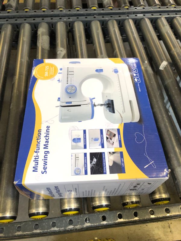 Photo 1 of Stoigeld Sewing Machine for Beginners with 20 Pcs Fabric and 32 Pcs Sewing Threads Kit,Portable Sewing Machine with 12 Built-in Stitches,2 Speed(High-Low Speeds) - White Blue
