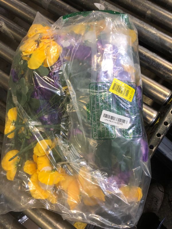 Photo 1 of CISDUEO 3 Pcs Artificial Flowers for Outdoors Pansies Flowers Artificial Wildflowers UV Resistant Silk Pansies Flowers for Outside Planter Front Door Porch Yard Patio Window Box Home Decor Mix Color