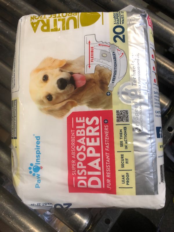 Photo 1 of Paw Inspired 20ct Disposable Dog Diapers | Female Dog Diapers Ultra Protection | Diapers for Dogs in Heat, Excitable Urination, or Incontinence (X-Large)