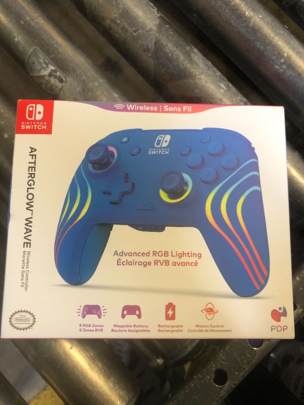 Photo 1 of PDP Afterglow Wave Wireless Nintendo Switch Pro Controller with Motion Controls, Fully Licensed for Switch/OLED Model, Customizable LED Lighting, 30 Foot Range, 20 Hr Rechargeable Battery Power: Blue
