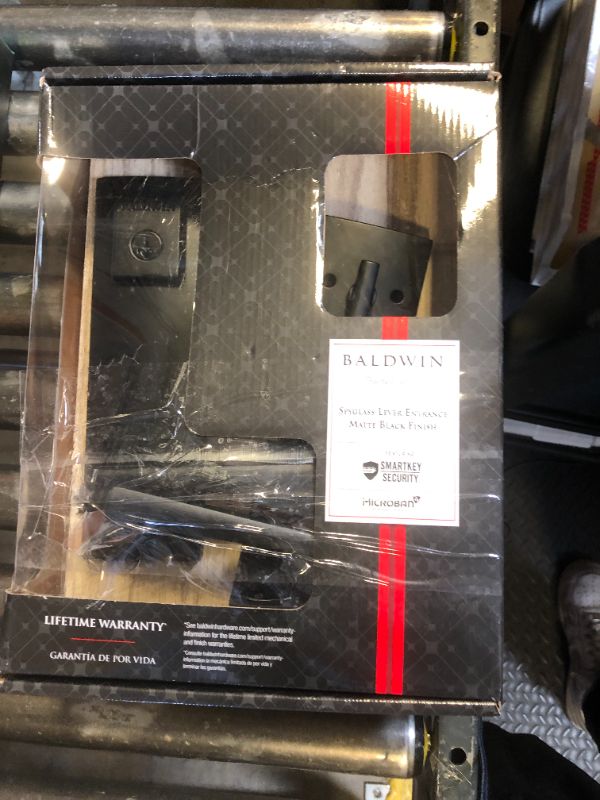 Photo 1 of Baldwin Spyglass, Front Entry Handleset with Interior Lever, Featuring SmartKey Deadbolt Re-Key Technology and Microban Protection, in Matte Black, Full Escutcheon
