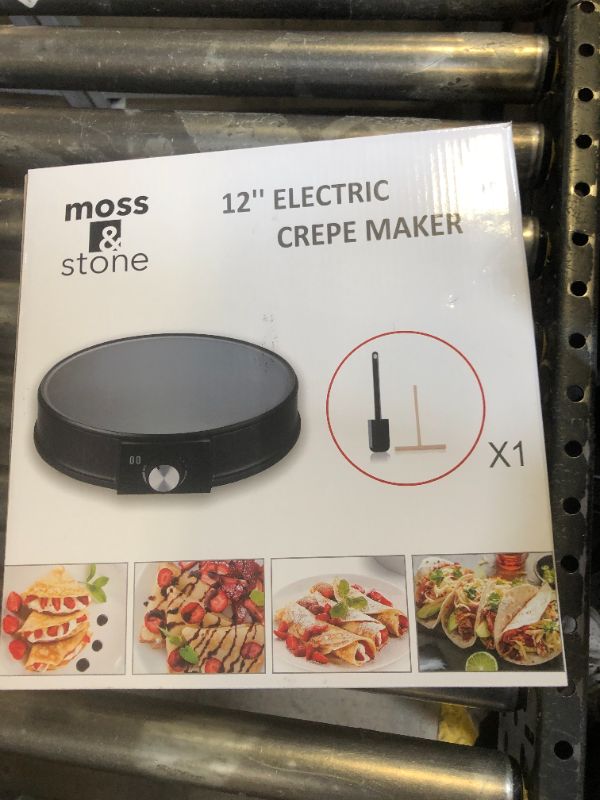 Photo 2 of Moss & Stone 12 Inch Electric Griddle & Crepe Maker Machine. Electric Crepe Maker with Adjustable Temperature for Blintzes Pancakes & Tortilla, Non-Stick Crepe Pan & Batter Spreader & Spatula