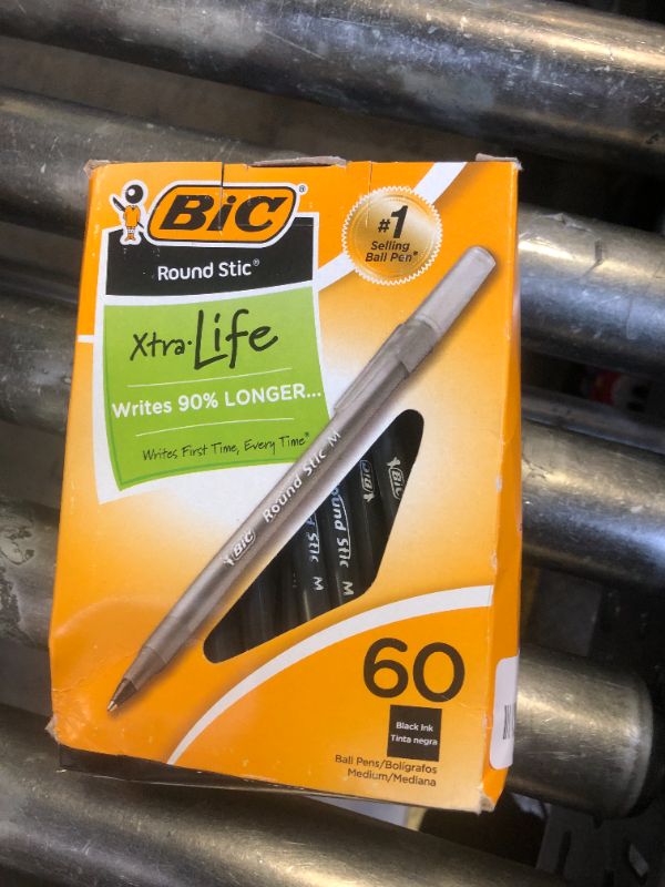 Photo 1 of BIC Round Stic Xtra Life Black Ballpoint Pens, Medium Point Pens (1.0mm), 60-Count Pack of Bulk Pens, Flexible Round Barrel for Writing Comfort, No. 1 Selling Ballpoint Pens