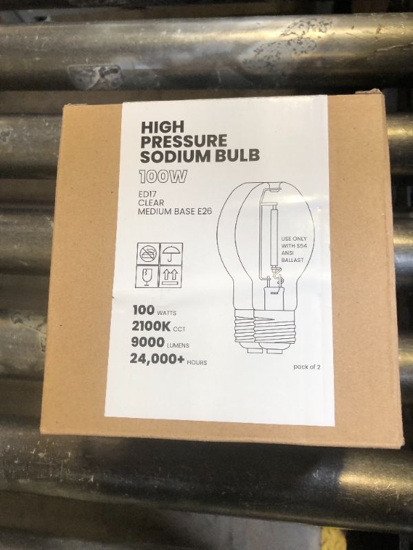 Photo 1 of GRUOTVSZAK LU100/MED High Pressure Sodium Light Bulb, 100 Watts, ED17/MED, Medium Base (E26), ANSI Code S54, 9000 Lumen, 24000 Life Hours, Clear Bulb, 2100K, 2 Pack