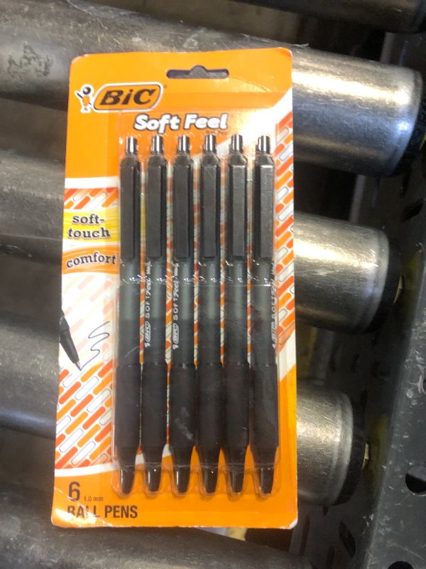 Photo 1 of BIC Soft Feel Black Retractable Ballpoint Pens, Medium Point (1.0mm), 6-Count Pack, Black Pens With Soft-Touch Comfort Grip