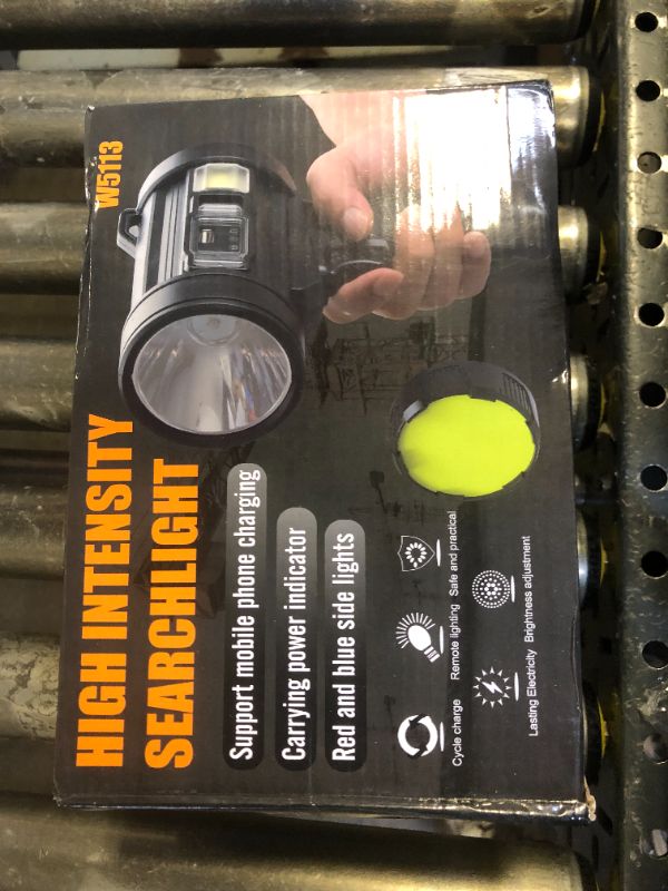 Photo 1 of MIXILIN Rechargeable Spotlight, 1000,000 Lumens Handheld Hunting Flashlight Led Spot Light with Cob Light and Solar Panels, Lightweight and Super Bright Spotlight for Hunting Boating Camping