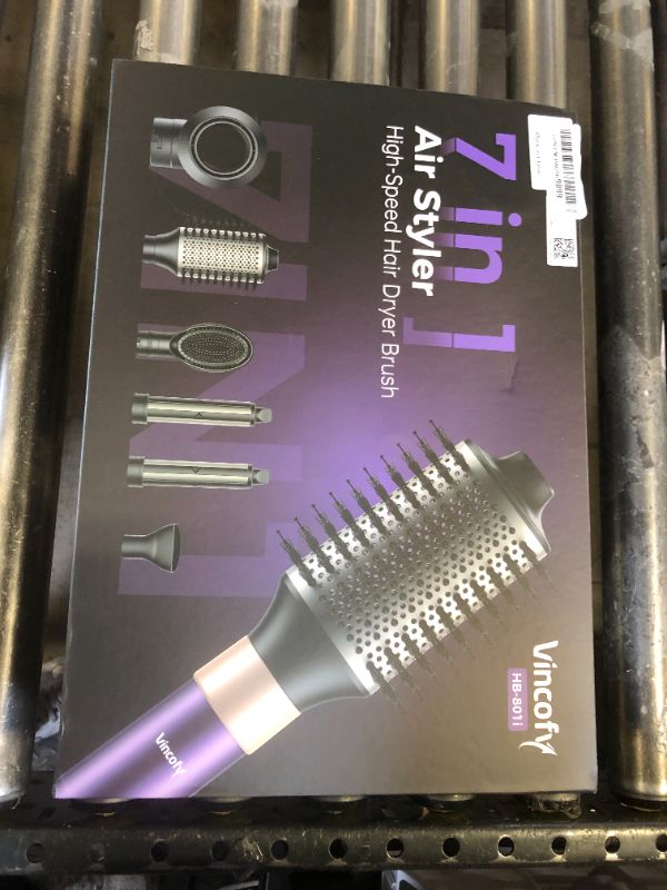 Photo 1 of Vincofy 7 in 1 Blow Dryer Brush and Hair Dryer, Hot Hair Styler with Negative Ion 110,000 RPM Hair Straightener Brush for Fast Drying Straightening Curling Voluming, Suitable for All Types,Purple