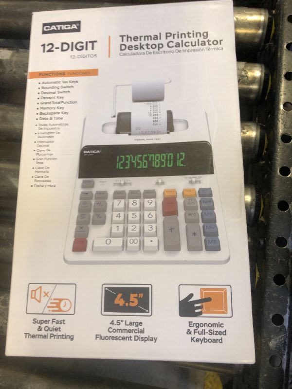 Photo 1 of CATIGA 12 Digit Thermal Printing Calculator with Tape Print Out, Ink-Free Adding Machine, 5X Faster Quite at 8.0 LPS, Extra Large Fluorescent Display, Tax Calculation with Clock and Calendar, SP-2401