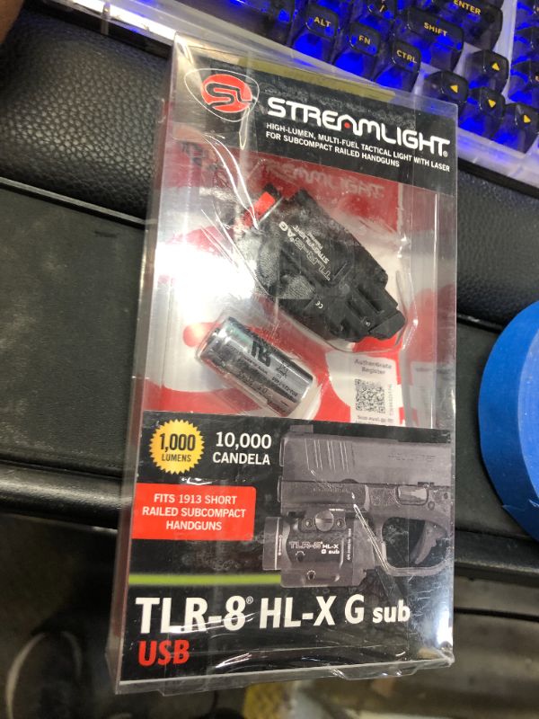 Photo 1 of Streamlight 69478 TLR-8 HL-X G sub USB 1000-Lumen Weapon Rail-Mounted Rechargeable Tactical Flashlight with Integrated Green Aiming Laser for Select 1913 Only, Black