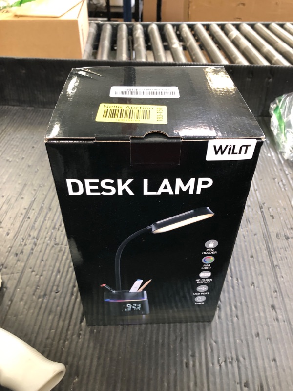 Photo 1 of WILIT LED Desk Lamps for Home Office with Pen Holder, Table Lamp for Bedroom with USB Charging Port & Clock, RGB Night Light, Study Lamp for Kids Student, Desk Lamp for College Dorm Room Essentials