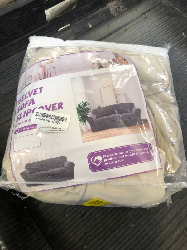 Photo 1 of WEERRW 4 Pieces Velvet High Stretch Couch Covers for 3 Cushion Couch Sofa Slipcovers, Washable Furniture Protector with Non Slip Elastic Bottom, Feature Soft and Thick Plush Fabric, Ivory, Large
