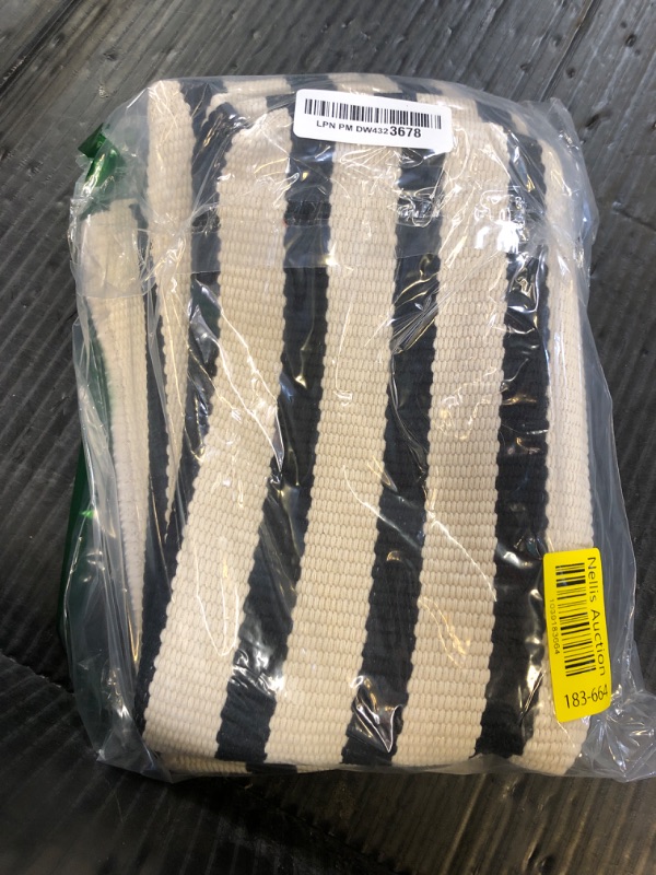 Photo 1 of Black and White Striped Rugs, 28x43 Inches Outdoor Front Porch Doormat Cotton Hand-Woven Farmhouse Layered Door Mats for Front Porch, Patio, Entryway, Laundry Room