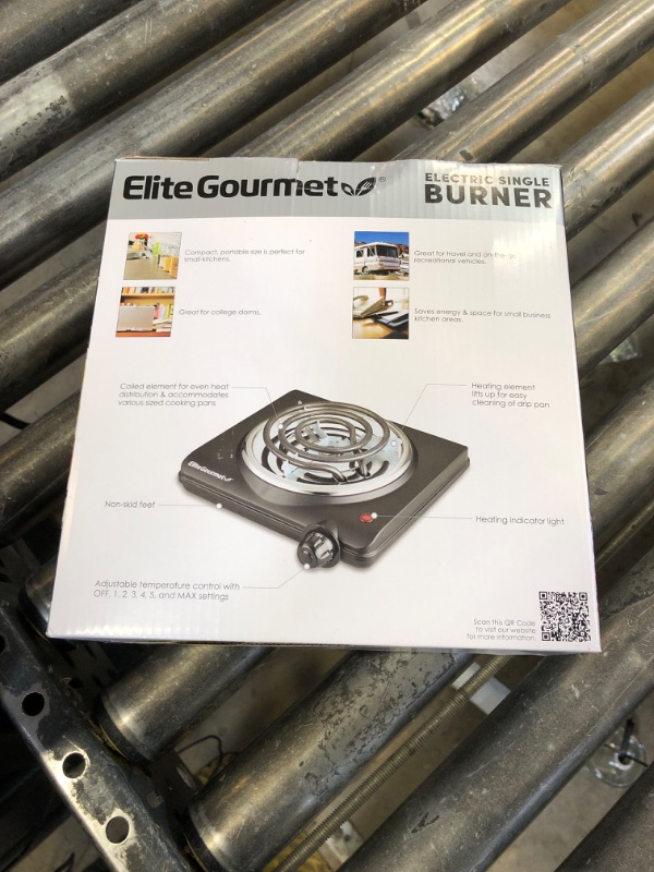 Photo 1 of Elite Gourmet ESB100B Countertop Single Coiled Burner Electric Hot Plate, Temperature Control, Indicator Light, Easy to Clean, Black
