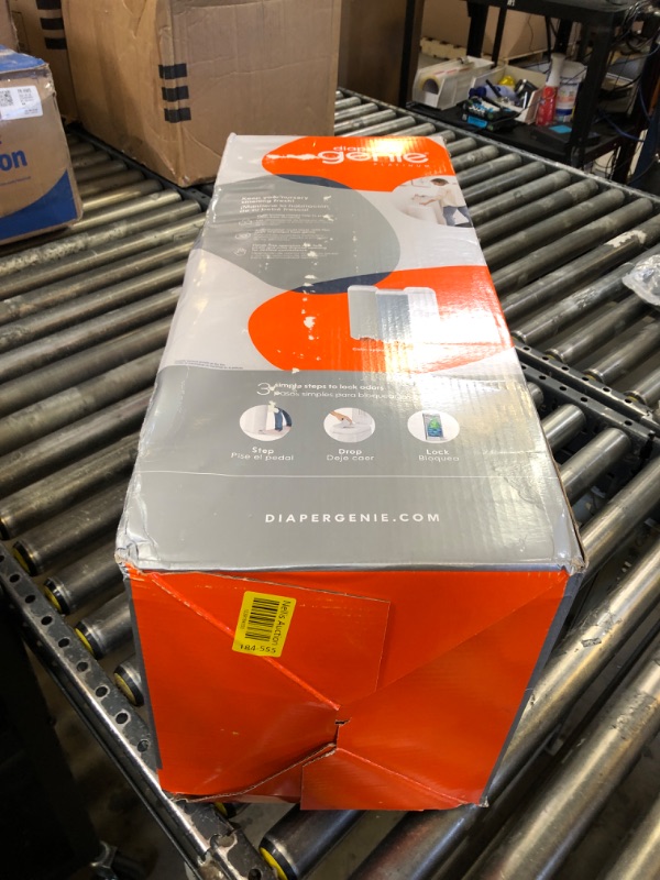 Photo 1 of Diaper Genie Platinum Pail (Stone Grey) is Made in Durable Stainless Steel and Includes 1 Easy Roll Refill with 18 Bags That can Last up to 5 Months.