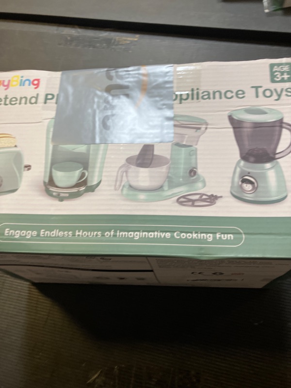 Photo 1 of Play Kitchen Appliances Toy Set with Coffee Maker Machine, Mixer, Toaster, Blender, Kids Kitchen Playset, Play Kitchen Accessories with Sound & Light, Birthday Gifts for Kid Girls Ages 3-5 4-8