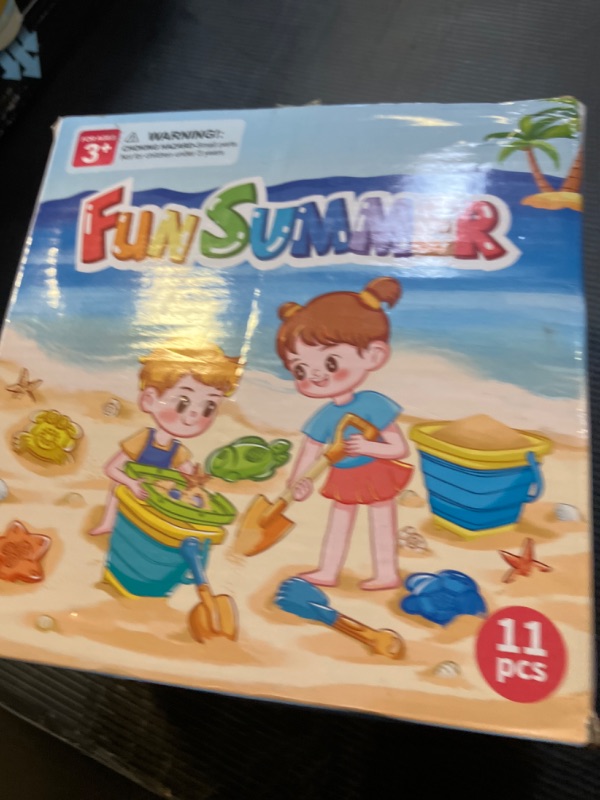 Photo 1 of DUDUCOFU Collapsible Beach Sand Toys for Kids Toddlers, Collapsible Sand Bucket with Sifter Shovels Set with Mesh Bag and Sand Molds, Travel Beach Sandbox Toys for Boys Girls 3 4 5 6 7 8 9 10