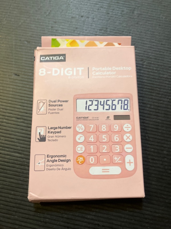 Photo 1 of CATIGA Desktop Calculator 8 Digit with Solar Power and LCD Display, Big Buttons, for Home, Office, School, Class and Business, 4 Function Small Basic Calculators for Desk, CD-8185